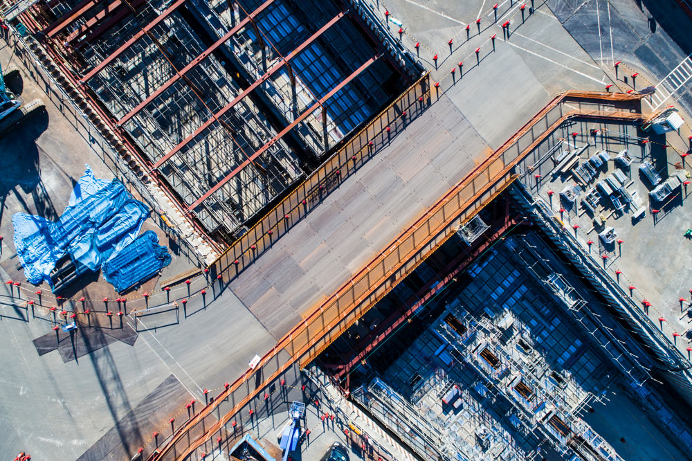 Ett vägarbete sett från en drönare